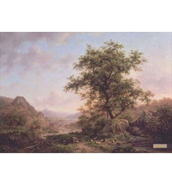 Wooded Landscape With Peasants And Animals On Path