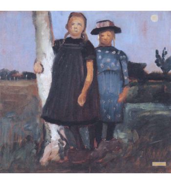 Zwei Madchen Am Birkenstamm Stehend ca1902