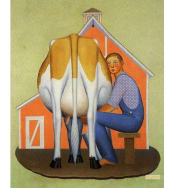 Boy Milking Cow
