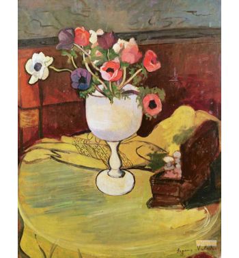 Vase Of Flowers Anemones In A White Glass