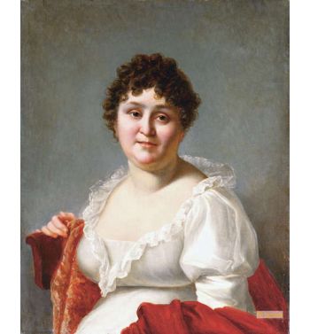 Madame Regnault Bust Length In A White Dress And Persimmon Shawl