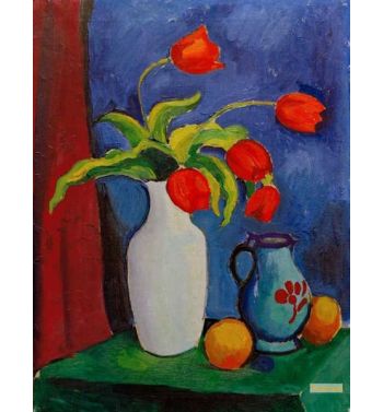 Red Tulips In White Vase