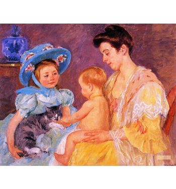 Children Playing With A Cat