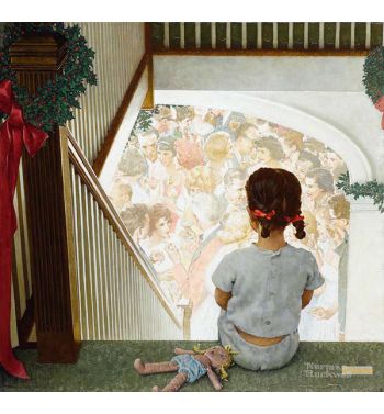 Little Girl Looking Downstairs At Christmas Party