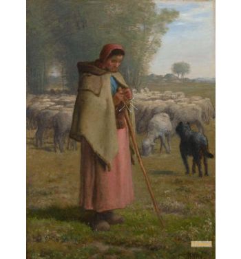 Young Girl Guarding Her Sheep c1860 62