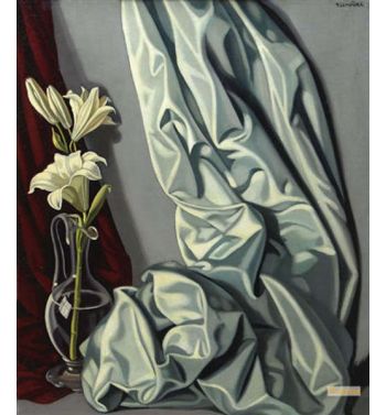 Still Life With Gray Fabric And White Lilies