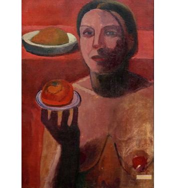 Half Act Of An Italian Woman With A Plate In Her Raised Hand