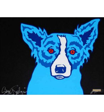 Hand Embellished Top Dog Black Red Eyes 1992
