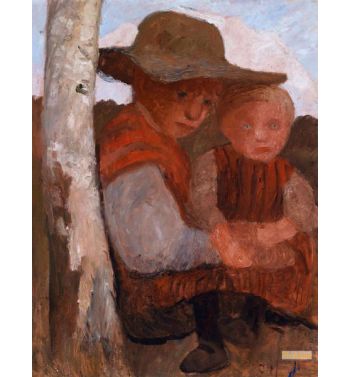 Seated Girl With A Straw Hat With A Child In Her Lap