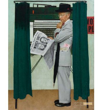 Which One Undecided; Man in Voting Booth