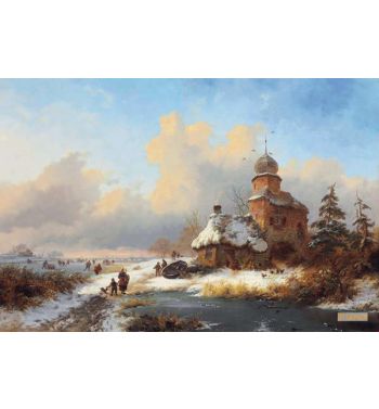 Winter Landscape With Ice Amusements On A Frozen River