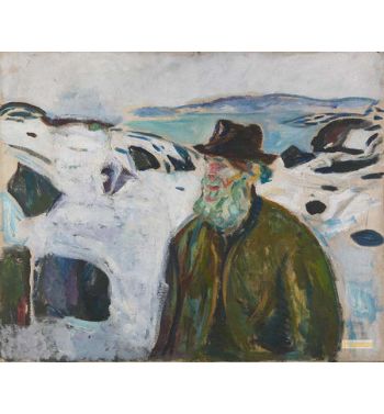 Old Fisherman On Snow Covered Coast, 1910S