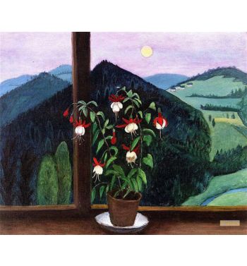 Fuchsias In Front Of A Moonlit Landscape