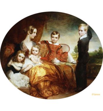 A Group Portrait Of A Lady With Her Four Children On A Terrace