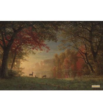 Indian Sunset Deer By A Lake c1880 90