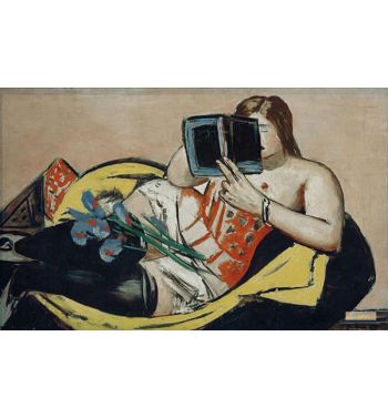 Reclining Woman With Book And Irises
