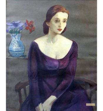 Portrait of Jean Moldover with a Vase of Flowers