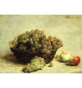 Still Life, Raisins And Apples In A Basket