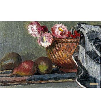 Still Life Of Pears And Everlasting Flowers