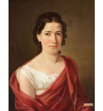 Black Haired Woman In A White Dress And Wine Red Shawl