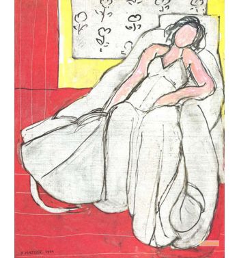 Young Girl In White On A Red Background