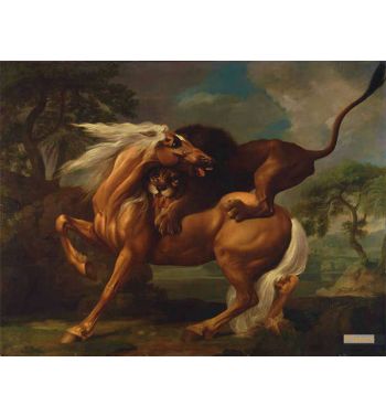 A Lion Attacking A Horse