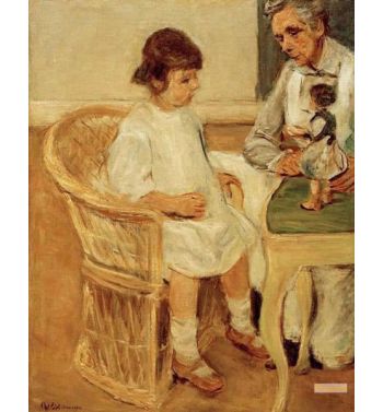 The Granddaughter Of The Artist In A Wicker Chair To The Right
