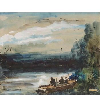 River Landscape And Fishermen