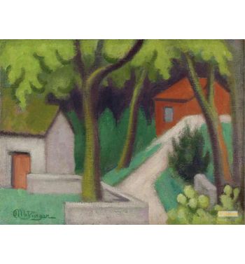 Two Houses, A White And An Orange