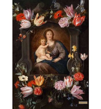 Madonna And Child In A Floral Cartouche