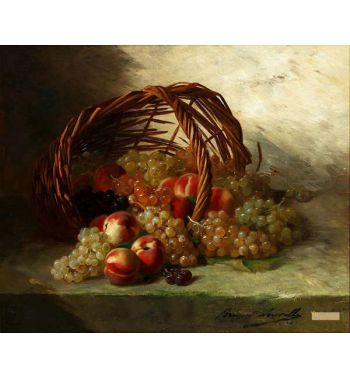 Still Life With Peaches Grapes And A Basket