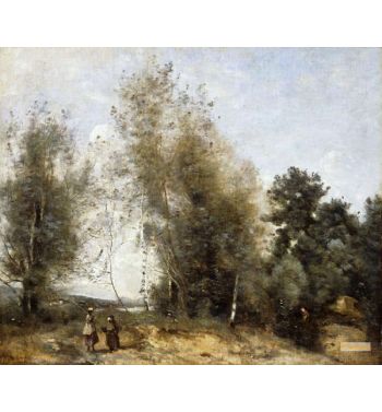 Group Of Trees At The Edge Of A Pond With Three Peasants
