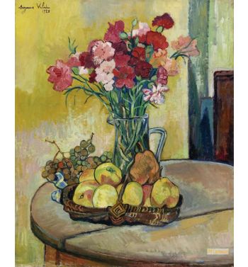 Basket Of Apples A Vase Of Flowers And Grapes 1928