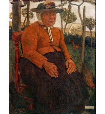 Old Poor Woman Sitting In The Garden
