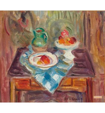 Still Life At The Green Pitcher And Fruit Compotise
