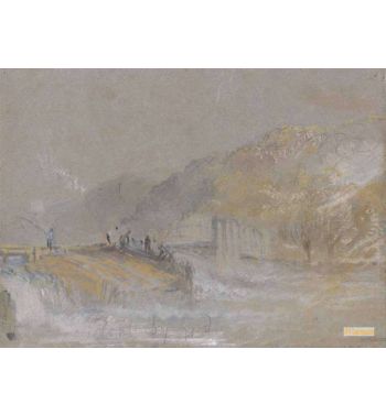 Foul By God- River Landscape With Anglers Fishing From A Weir