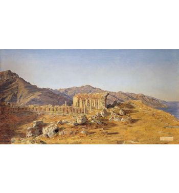 Ruines Of The Greek Theater In Taormina Towards The Straits Of Messi