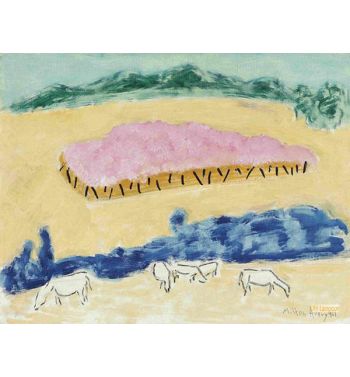 Pink Orchard With Cows