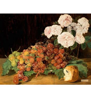 Still Life With Roses Strawberries And Bread