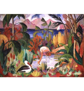 Colorful Landscape With Aquatic Birds
