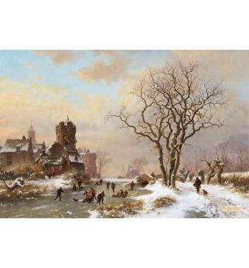 A Winter Landcape With Ice Amusements Near A City