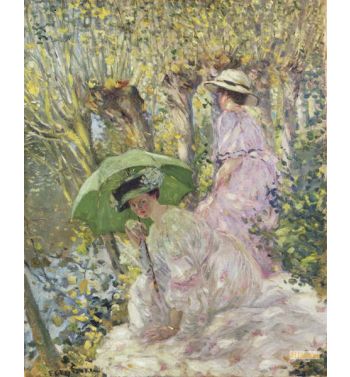 Two Young Girls In A Garden c1911
