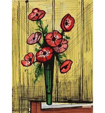 Bouquet De Fleurs Rouges Fond Jaune