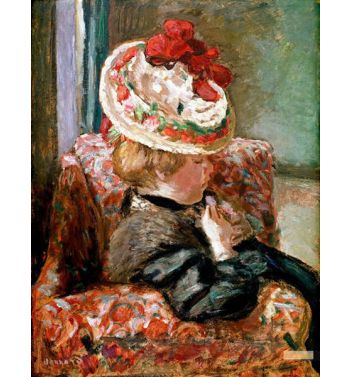 The Straw Hat Woman Sitting On A Flower Couch
