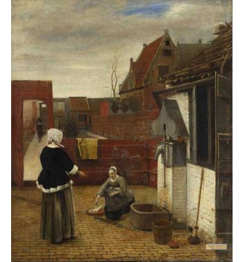 A Woman And Her Maid In A Courtyard