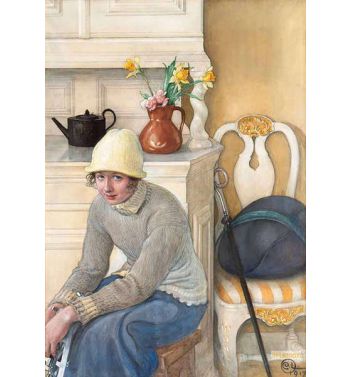 Girl With Ice Skates Interior From The School Household Falun