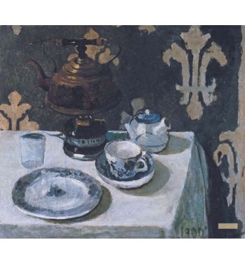 Stillleben Mit Blauweibem Porzellan Und Teekessel