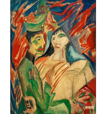 Soldier And Girl Between Colorful Curtains