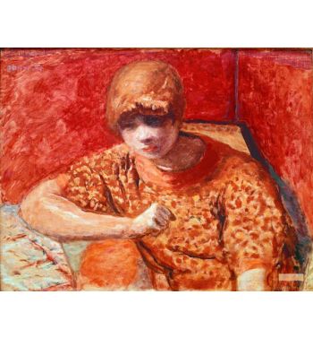 The Orange Blouse Young Dreamy Woman Sitting Has A Table