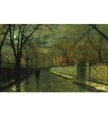 Figures In A Moonlit Lane After Rain